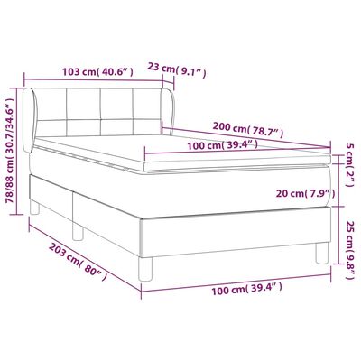 vidaXL Κρεβάτι Boxspring με Στρώμα Μαύρο 100x200 εκ. Βελούδινο