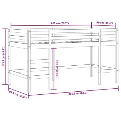 vidaXL Υπερυψ. Κρεβάτι με Τούνελ Μπλε 90 x 200 εκ. Μασίφ Ξύλο Πεύκου