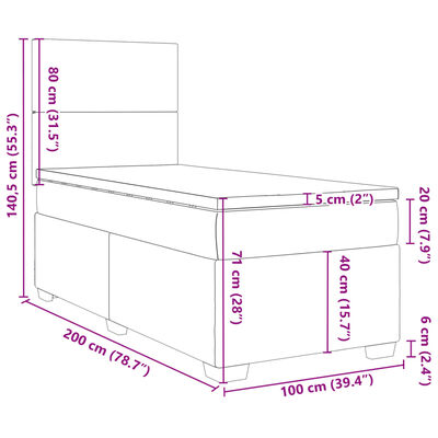 vidaXL Κρεβάτι Boxspring με Στρώμα Taupe 100 x 200 εκ. Υφασμάτινο