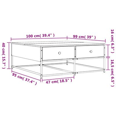 vidaXL Τραπεζάκι Σαλονιού Γκρι Sonoma 100 x 99 x 40 εκ. Επεξεργ. Ξύλο