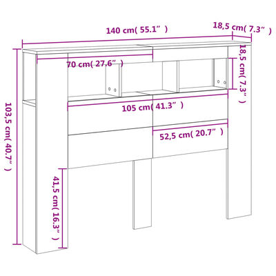 vidaXL Κεφαλάρι με LED Καφέ Δρυς 140 x 18,5 x 103,5 εκ. Επεξεργ. Ξύλο