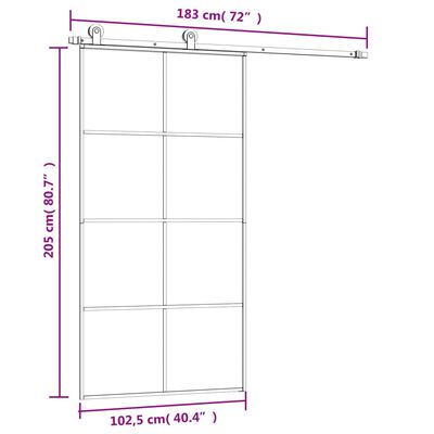 vidaXL Συρόμενη Πόρτα με Μηχανισμό 102,5x205 εκ. Γυαλί ESG & Αλουμίνιο
