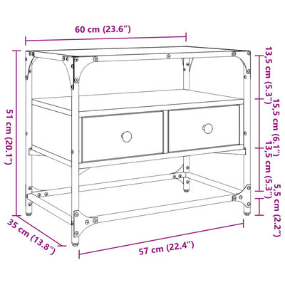 vidaXL Έπιπλο Τηλεόρασης Γυάλ Επιφάνεια Γκρι Sonoma 60x35x51εκ Επ Ξύλο