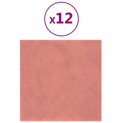 vidaXL Πάνελ Τοίχου 12 τεμ. Ροζ 30 x 30 εκ. 1,08 μ² Βελούδινα