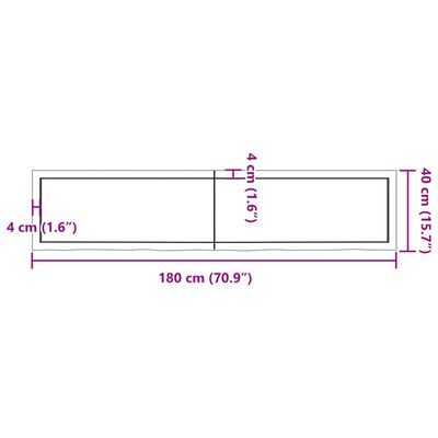 vidaXL Πάγκος Μπάνιου Σκούρο Καφέ 180x40x(2-4) εκ. Επεξεργ. Μασίφ Ξύλο