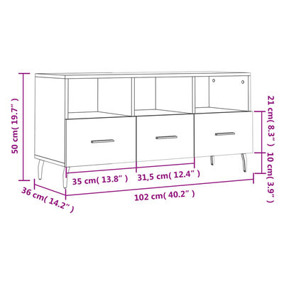 vidaXL Έπιπλο Τηλεόρασης Γυαλ. Λευκό 102x36x50 εκ. Επεξεργασμένο Ξύλο