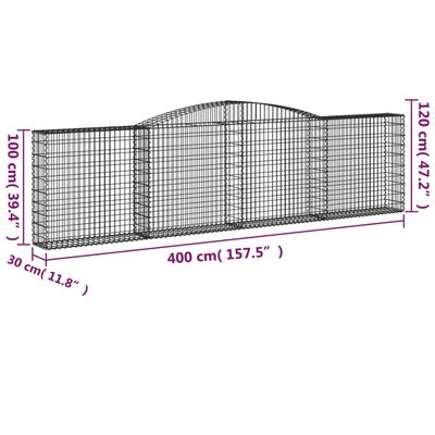 vidaXL Συρματοκιβώτια Τοξωτά 6 τεμ. 400x30x100/120 εκ. Γαλβαν. Ατσάλι