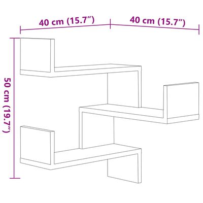 vidaXL Γωνιακές Ραφιέρες Τοίχου 2 τεμ. Μαύρες 40x40x50 εκ. Επεξ. Ξύλο