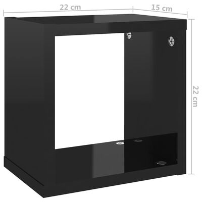 vidaXL Ράφια Κύβοι Τοίχου 2 τεμ. Γυαλιστερό Μαύρο 22 x 15 x 22 εκ.