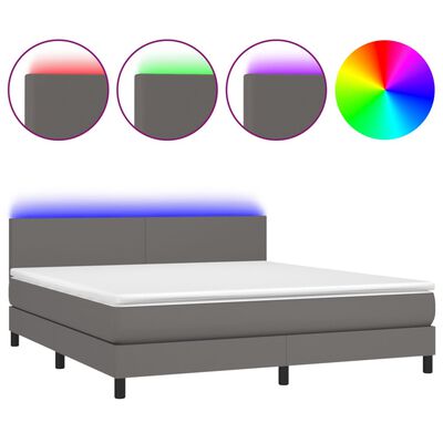 vidaXL Κρεβάτι Boxspring με Στρώμα & LED Γκρι 160x200 εκ. Συνθ. Δέρμα