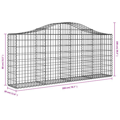 vidaXL Συρματοκιβώτια Τοξωτά 2 τεμ. 200x30x80/100 εκ. Γαλβαν. Ατσάλι