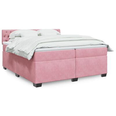 vidaXL Κρεβάτι Boxspring με Στρώμα Ροζ 200x200 εκ. Βελούδινο