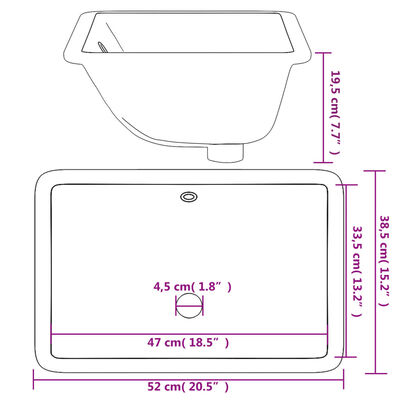 vidaXL Νιπτήρας Μπάνιου Ορθογώνιος Λευκός 52x38,5x19,5 εκ. Κεραμικός