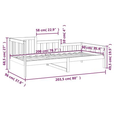 vidaXL Καναπές Κρεβάτι Μαύρος 90 x 200 εκ. από Μασίφ Ξύλο Πεύκου