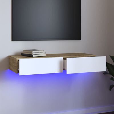 vidaXL Έπιπλο Τηλεόρασης με LED Λευκό/Sonoma Δρυς Oak 90x35x15,5 εκ.