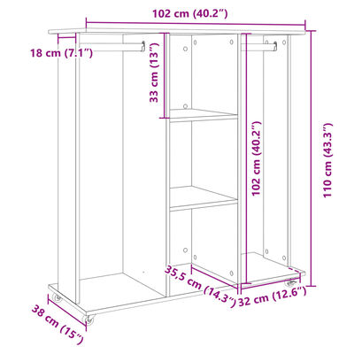 vidaXL Ντουλάπα με Ροδάκια Λευκή 102x38x110 εκ. από Επεξεργασμένο Ξύλο