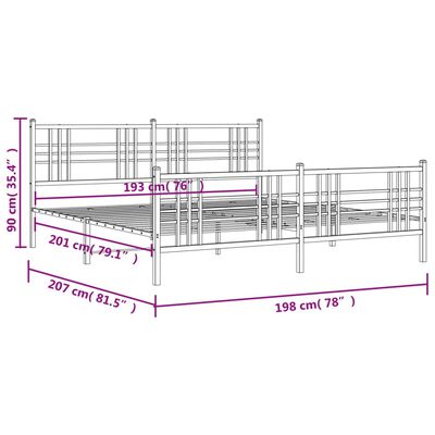 vidaXL Πλαίσιο Κρεβατιού με Κεφαλάρι&Ποδαρικό Λευκό 193x203εκ. Μέταλλο