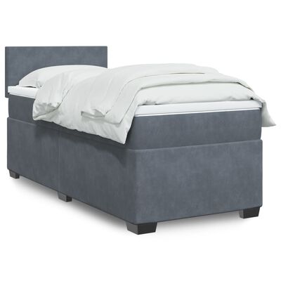 vidaXL Κρεβάτι Boxspring με Στρώμα Σκούρο Γκρι 90x190 εκ. Βελούδινο