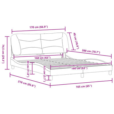 vidaXL Πλαίσιο Κρεβατιού με LED Μαύρο/Λευκό 160x200εκ. Συνθετικό Δέρμα