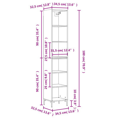 vidaXL Ντουλάπι Γκρι Σκυρ. 34,5 x 32,5 x 180εκ. από Επεξεργασμένο ξύλο