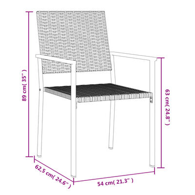 vidaXL Καρέκλες Κήπου 2 τεμ. Μαύρο 54x62,5x89 εκ. από Συνθετικό Ρατάν