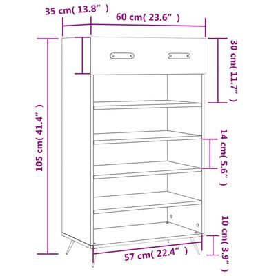 vidaXL Παπουτσοθήκη Γυαλιστερό Λευκό 60x35x105 εκ. Επεξεργασμένο Ξύλο