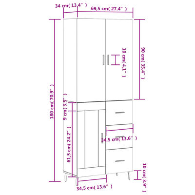 vidaXL Ντουλάπι Καπνιστή Δρυς 69,5x34x180 εκ. από Επεξεργασμένο Ξύλο