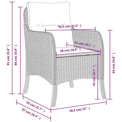 vidaXL Καρέκλες Κήπου 2 τεμ. Μπεζ από Συνθετικό Ρατάν με Μαξιλάρια