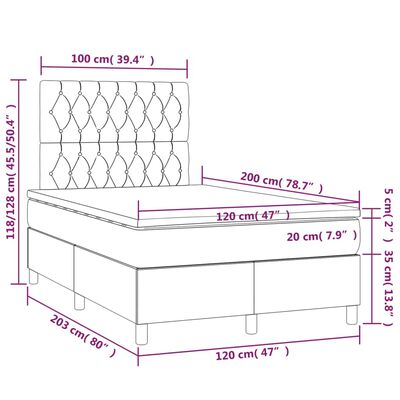 vidaXL Κρεβάτι Boxspring με Στρώμα & LED Μπλε 120x200 εκ. Υφασμάτινο