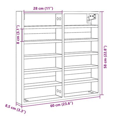 vidaXL Βιτρίνα Γκρι Sonoma 60x8,5x58 εκ. από Επεξεργασμένο Ξύλο