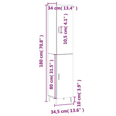 vidaXL Ντουλάπι Γκρι Σκυροδέματος 34,5x34x180 εκ. Επεξεργασμένο Ξύλο