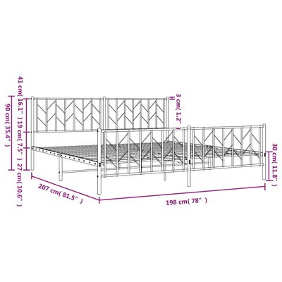 vidaXL Πλαίσιο Κρεβατιού με Κεφαλάρι&Ποδαρικό Μαύρο 193x20 εκ. Μέταλλο