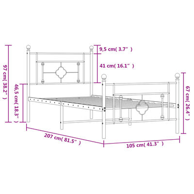 vidaXL Πλαίσιο Κρεβατιού με Κεφαλάρι&Ποδαρικό Λευκό 100x200εκ. Μέταλλο