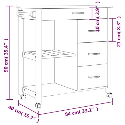 vidaXL Τρόλεϊ Κουζίνας MONZA 84x40x90 εκ. από Μασίφ Ξύλο Πεύκου