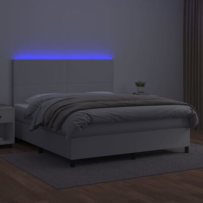 vidaXL Κρεβάτι Boxspring με Στρώμα & LED Λευκό 160x200 εκ. Συνθ. Δέρμα