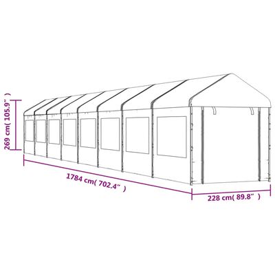 vidaXL Κιόσκι με Τέντα Λευκό 17,84 x 2,28 x 2,69 μ. από Πολυαιθυλένιο