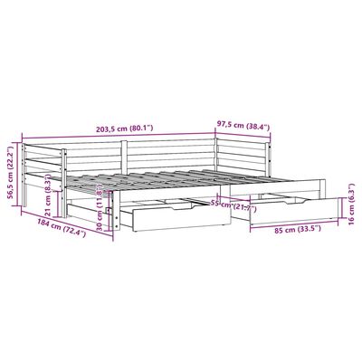 vidaXL Καναπές Κρεβάτι Συρόμενος Χωρίς Στρώμα 90x200 εκ. & Συρτάρια