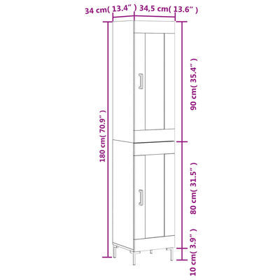 vidaXL Μπουφές Sonoma δρυς 34,5 x 34 x 180 εκ. από Επεξεργασμένο Ξύλο