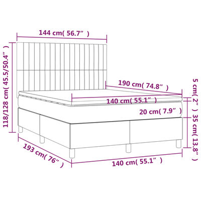 vidaXL Κρεβάτι Boxspring με Στρώμα Ανοιχτό Γκρι 140x190 εκ. Υφασμάτινο