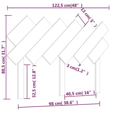 vidaXL Κεφαλάρι Κρεβατιού Γκρι 122,5x3x80,5 εκ. από Μασίφ Ξύλο Πεύκου