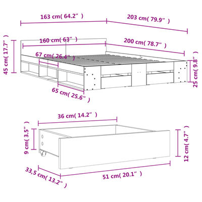 vidaXL Πλαίσιο Κρεβατιού με συρτάρια Γκρι sonoma 160x200εκ. Επεξ. Ξύλο