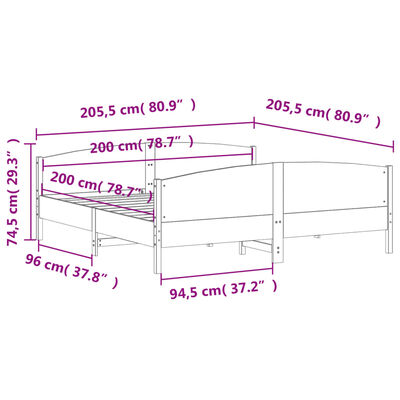 vidaXL Σκελετός Κρεβατιού Χωρίς Στρώμα 200x200 εκ Μασίφ Ξύλο Πεύκου