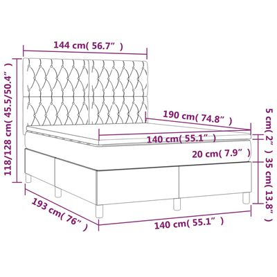 vidaXL Κρεβάτι Boxspring με Στρώμα & LED Σκ. Πράσινο 140x190εκ Βελούδο