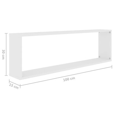 vidaXL Ράφια Κύβοι Τοίχου 4 τεμ. Λευκά 100 x 15 x 30 εκ. Επεξ. Ξύλο