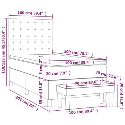 vidaXL Κρεβάτι Boxspring με Στρώμα Μαύρο 100 x 200 εκ. Υφασμάτινο