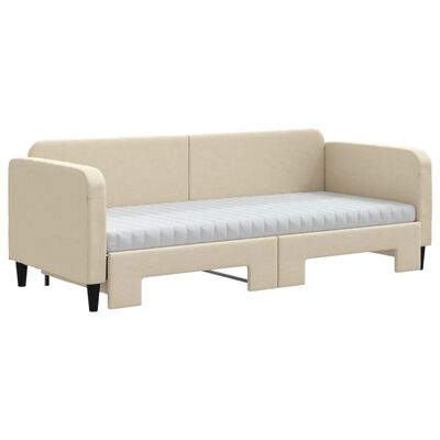 vidaXL Καναπές Κρεβάτι Συρόμενος Κρεμ 80x200 εκ. Υφασμάτινος Στρώματα