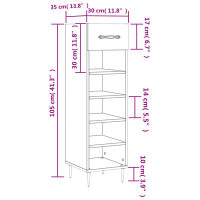 vidaXL Παπουτσοθήκη Γκρι Sonoma 30x35x105 εκ. από Επεξεργασμένο Ξύλο