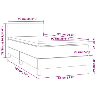 vidaXL Κρεβάτι Boxspring με Στρώμα Σκούρο Καφέ 90x190 εκ. Υφασμάτινο