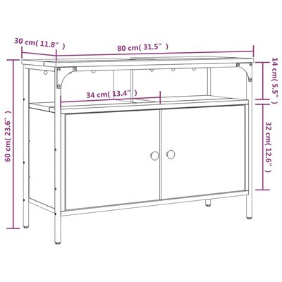 vidaXL Ντουλάπι Νιπτήρα Μπάνιου Καπνιστή Δρυς 80x30x60 εκ. Επεξ. Ξύλο