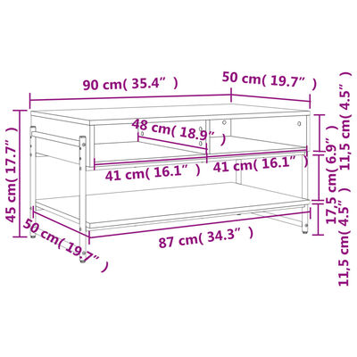 vidaXL Τραπεζάκι Σαλονιού Καφέ Δρυς 90x50x45 εκ. Επεξεργασμένο Ξύλο